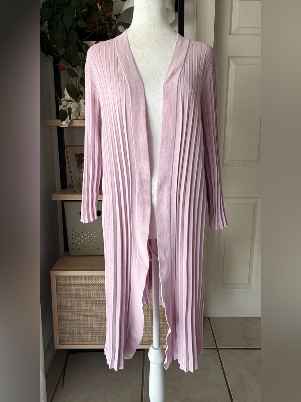 Chico’s Long Line Maxi Pleated Duster Cardigan Pink Size 2 L Cotton Blend